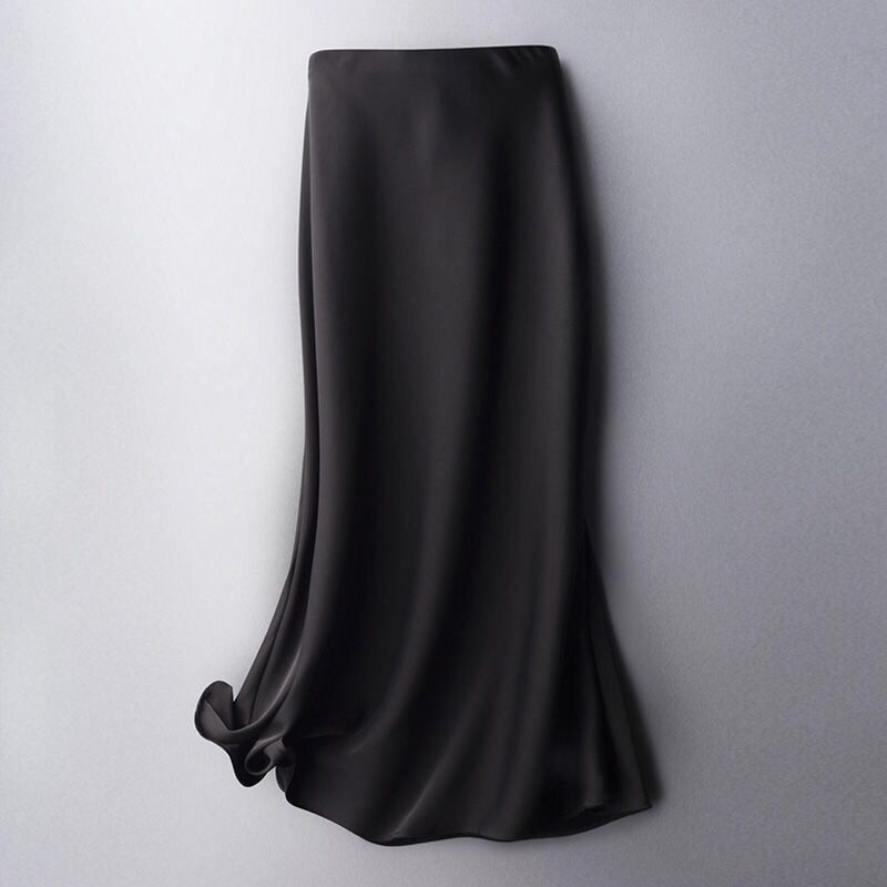 High waist solid color satin skirt