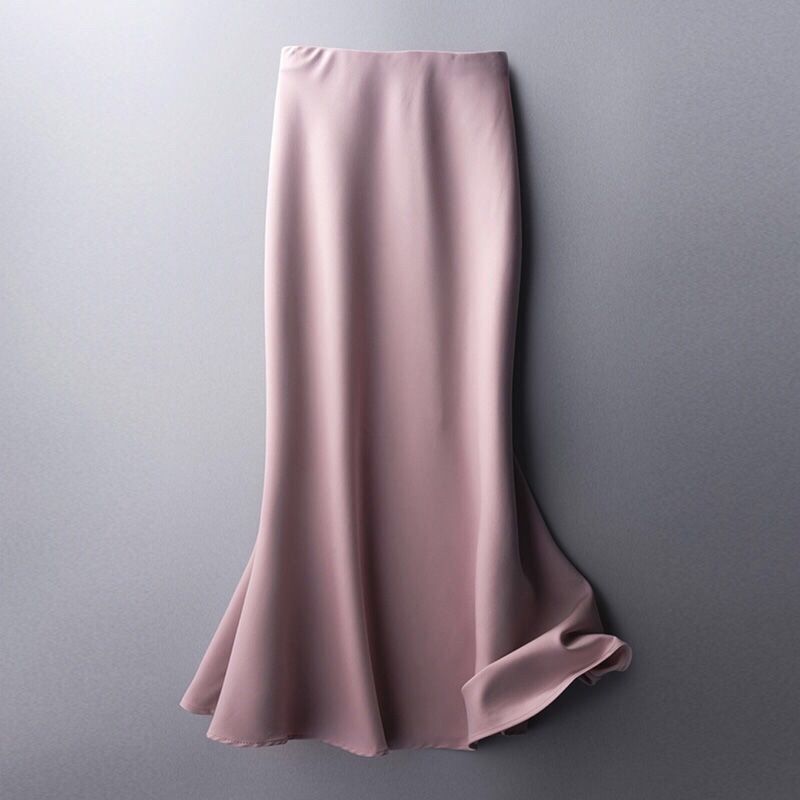 High waist solid color satin skirt