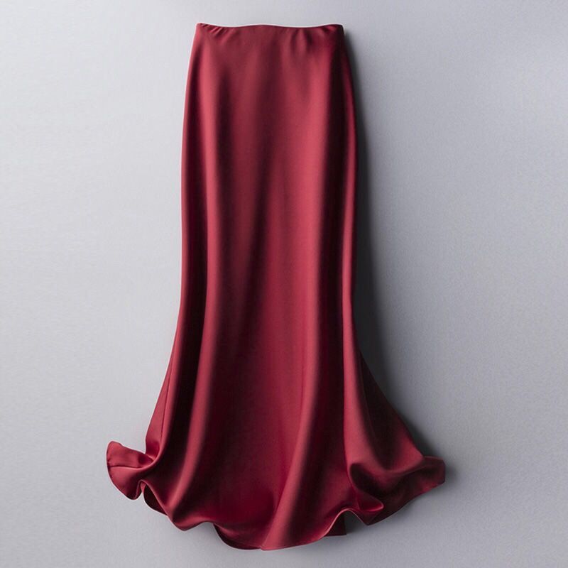 High waist solid color satin skirt