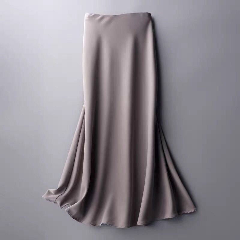 High waist solid color satin skirt