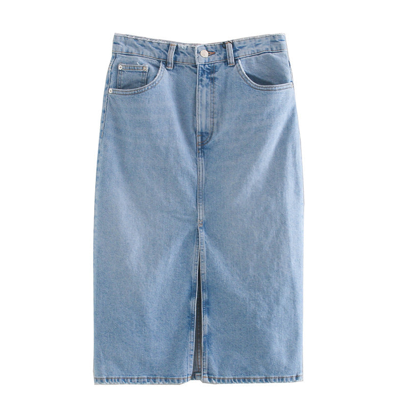 Split denim skirt