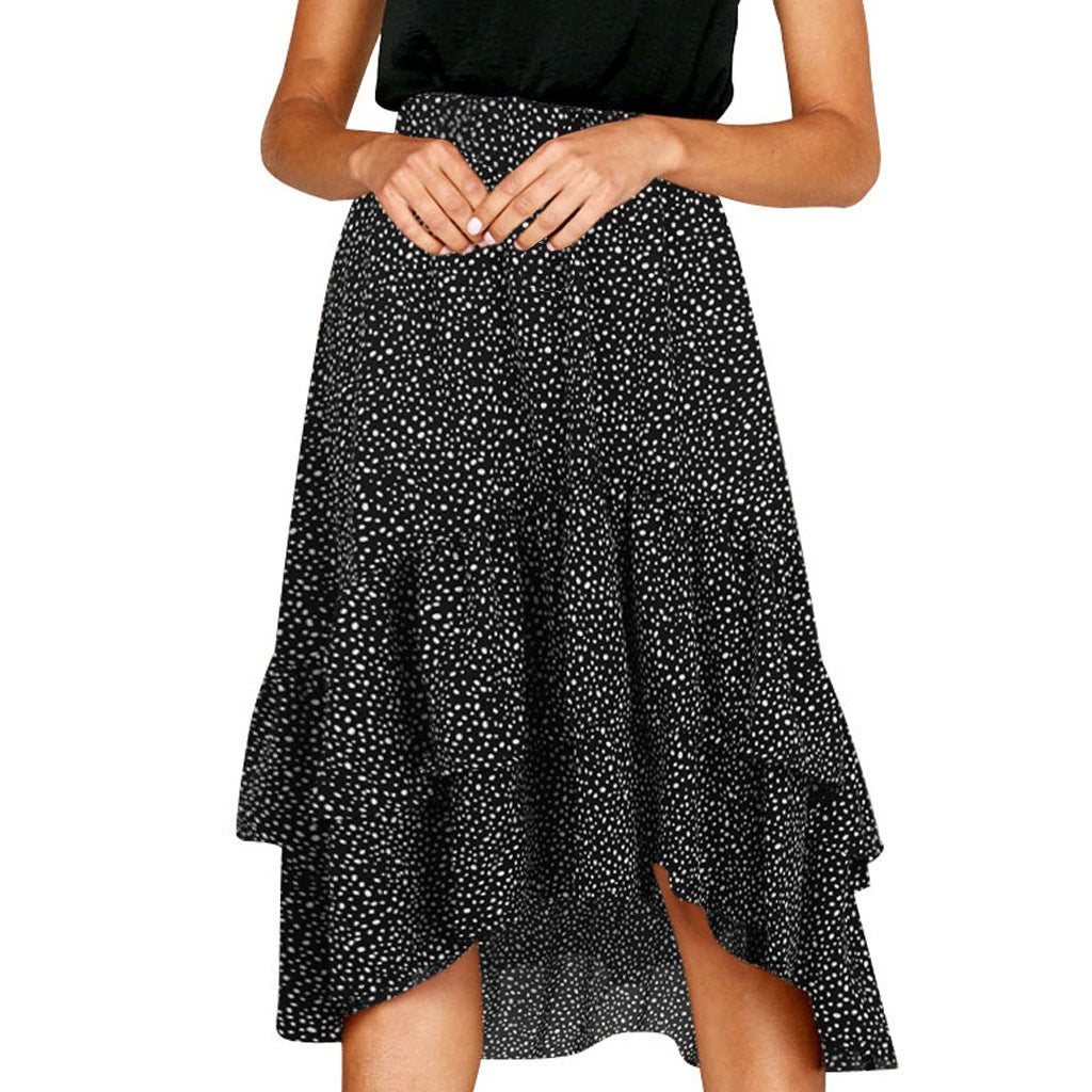 Spotted pleated wavy skirt