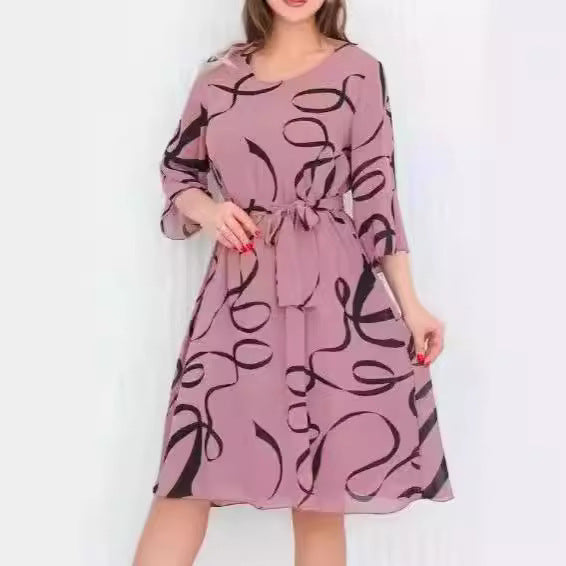 Medium Long Sleeve Loose Slim Fit Plus Size Printed Casual Dress Women