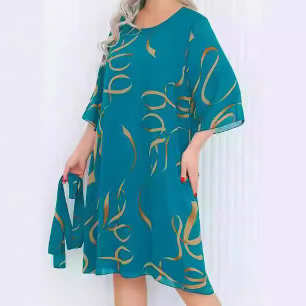 Medium Long Sleeve Loose Slim Fit Plus Size Printed Casual Dress Women