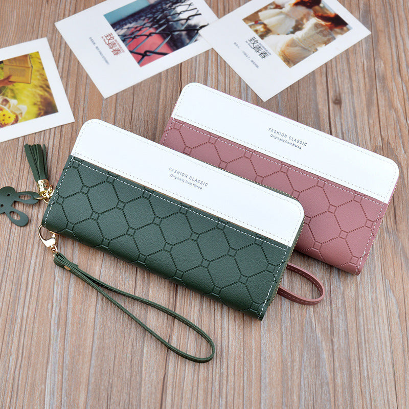 Ladies In Hand Long Zipper Tassel Stitching Embossed Large-capacity Wallet