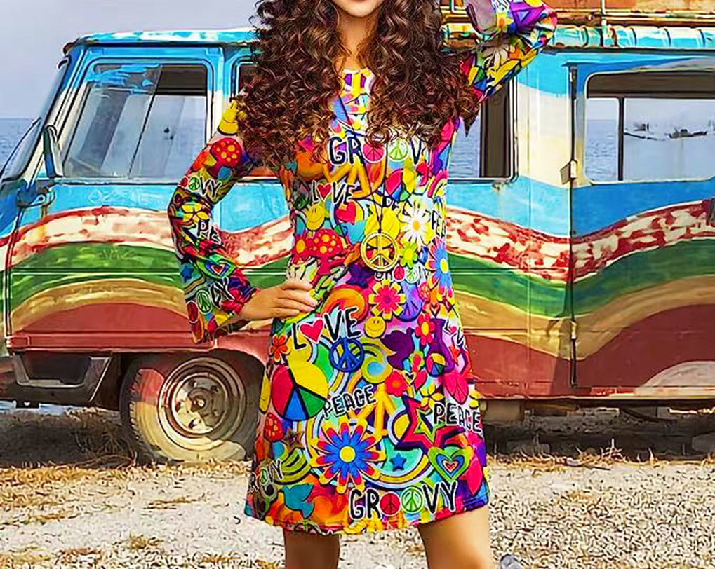 Vintage Hippie Clothing Print Women Dress