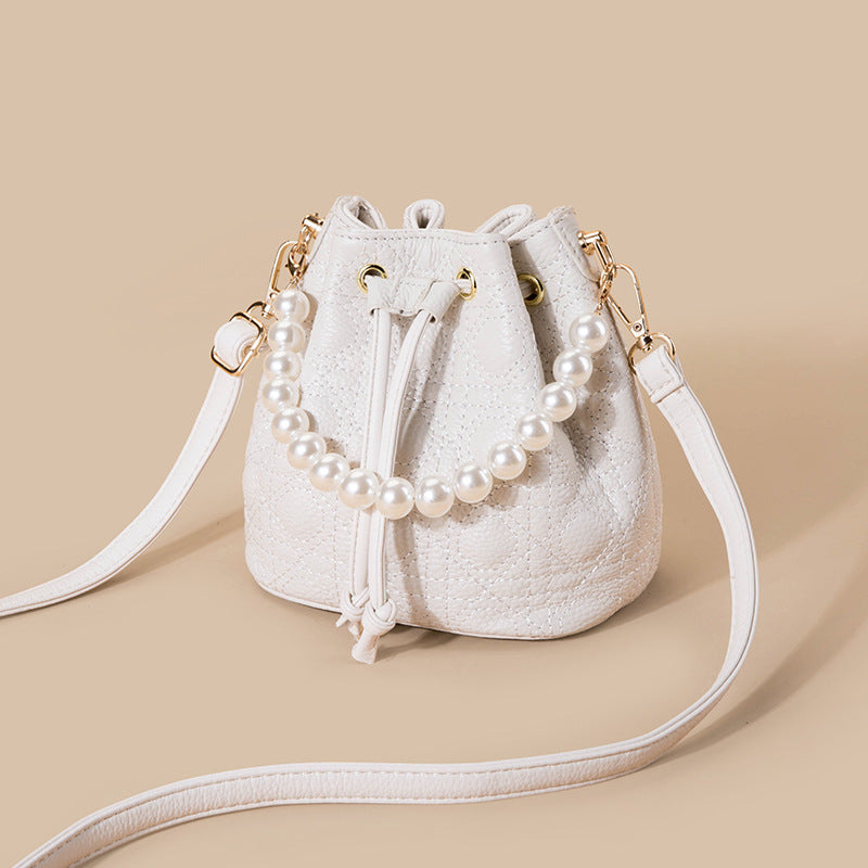 Cowhide Bucket Cloud Pearl Handbag