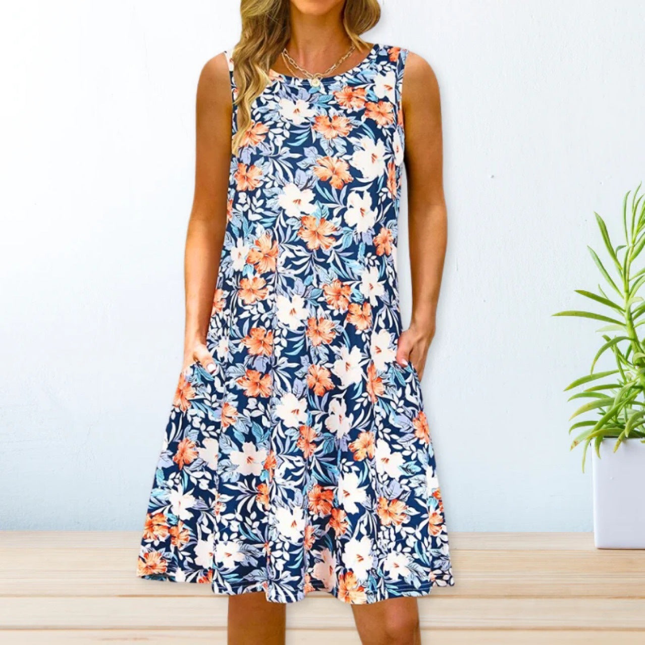 Printed Swing Loose Waist Strap Type Long Dress