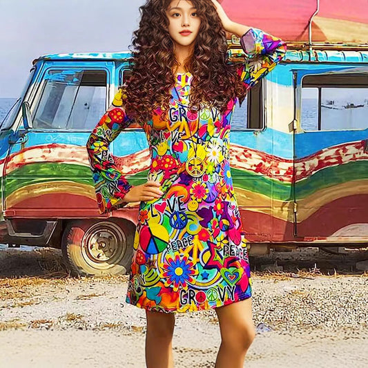 Vintage Hippie Clothing Print Women Dress