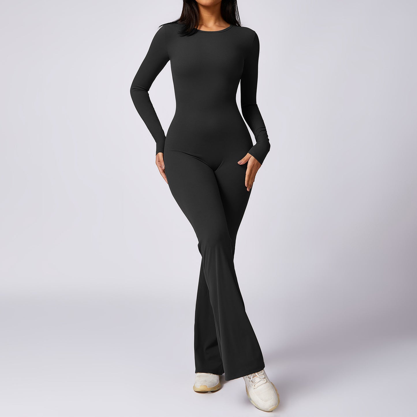 Leisure Horn Long Sleeve Yoga Jumpsuit Naked Women Feeling Tight Quick-drying Sports Workout