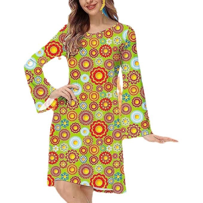 Vintage Hippie Clothing Print Women Dress