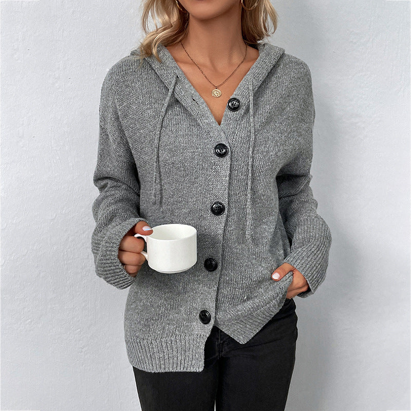 Solid Color Hooded Single-breasted Sweater Women's Cardigan Coat