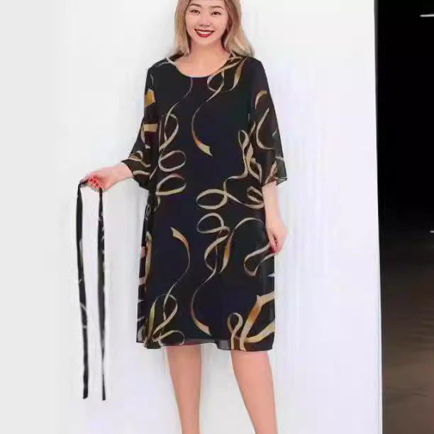 Medium Long Sleeve Loose Slim Fit Plus Size Printed Casual Dress Women