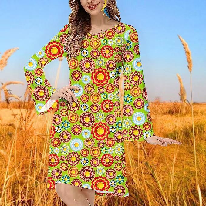 Vintage Hippie Clothing Print Women Dress